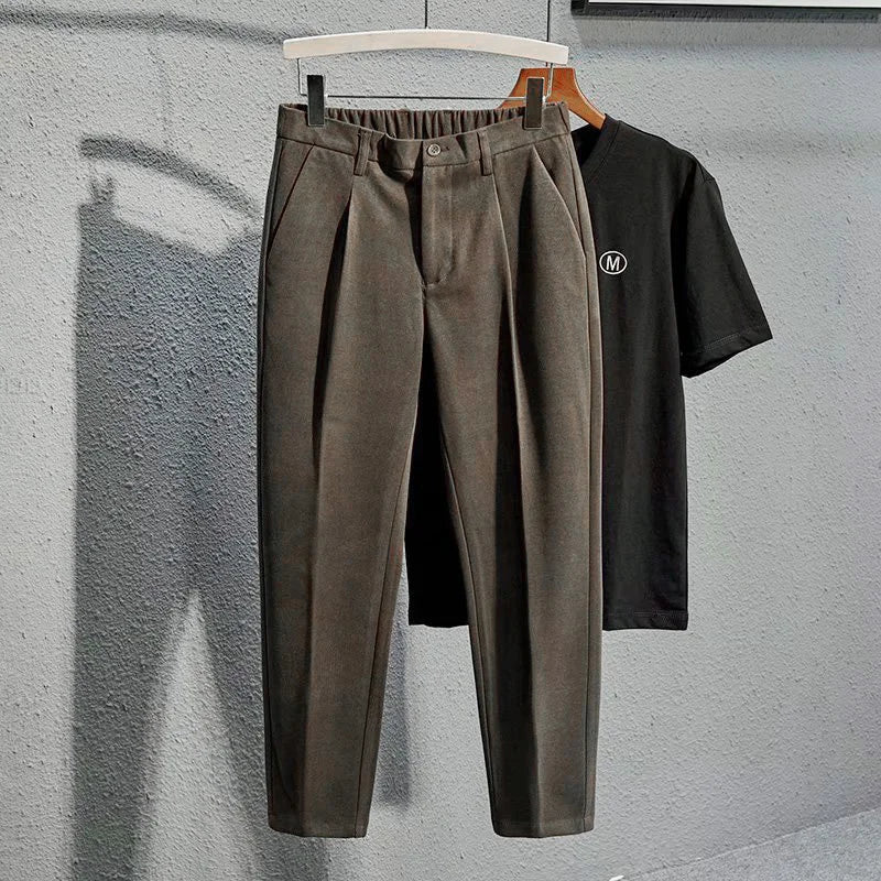 Winter Classic Fashion Business Woolen Cloth Brown Black Formal Trousers Male Casual Straight Drape Korean Thick Suit Pants Men