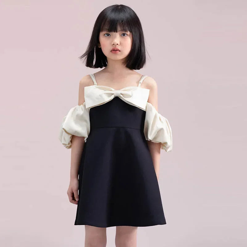 Baby Girl Bow Off Shoulder Dress Kids Bridemaid Wedding Dresses for Children Black Teen Girls Boutique Party Wear Elegant Frocks